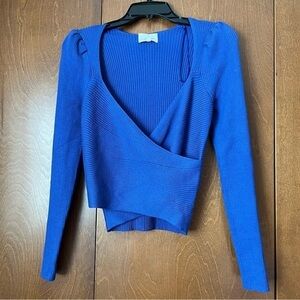 Pink Rose Faux Wrap Front Ribbed Knit Cropped Sweater. NWT Royal Blue Sz Medium